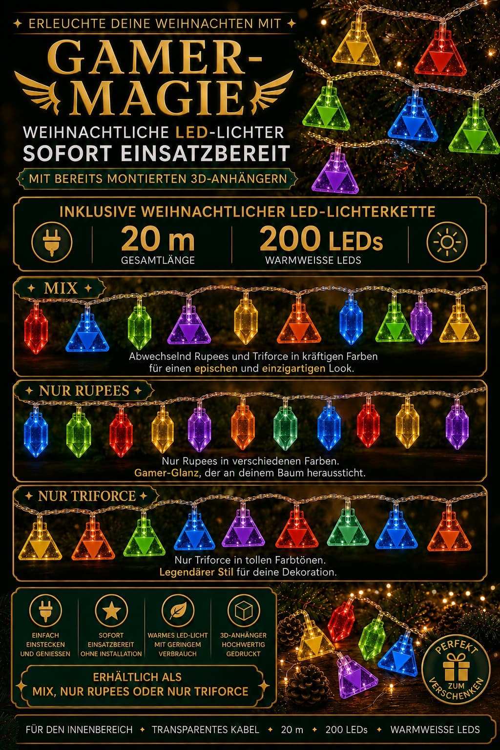 Zelda-inspirierte Weihnachts-LED-Lichter | 20 m 3