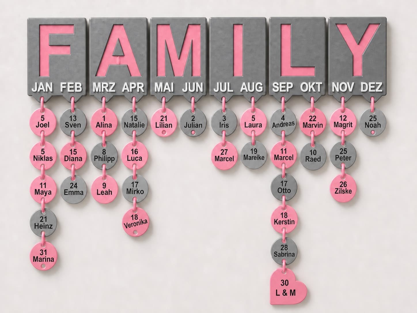 Personalisierter Familien-Geburtstagskalender